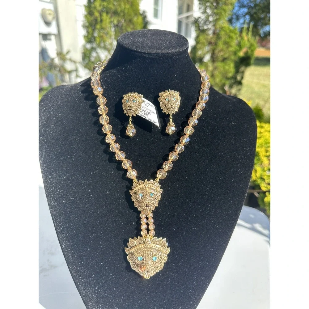 Authentic NWT Heidi Daus Double Lions necklace & Earrings Set Lever back‎